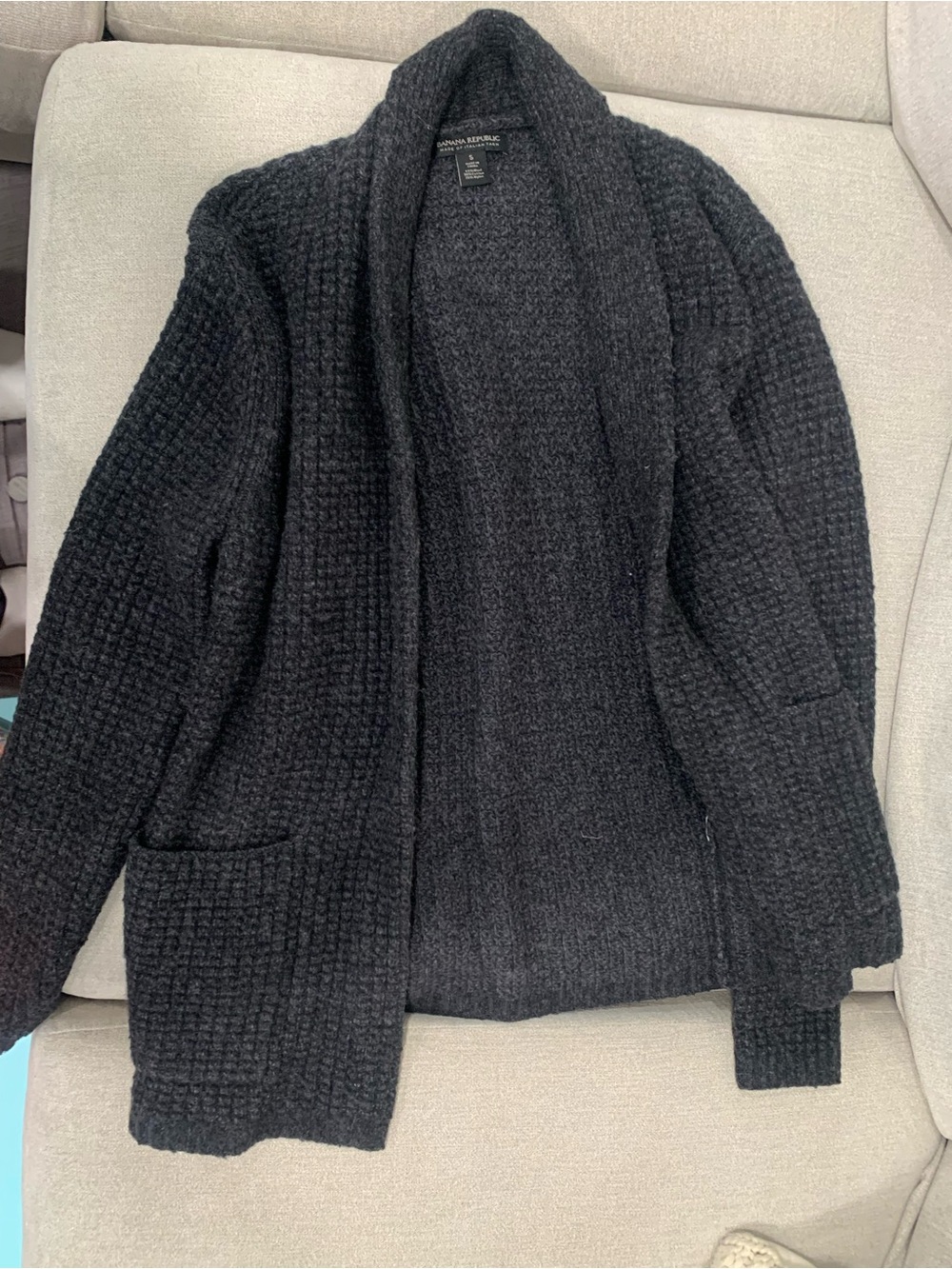 Banana Republic Italian Yarn Charcoal Black Open-Front Wool Textured Cardigan
